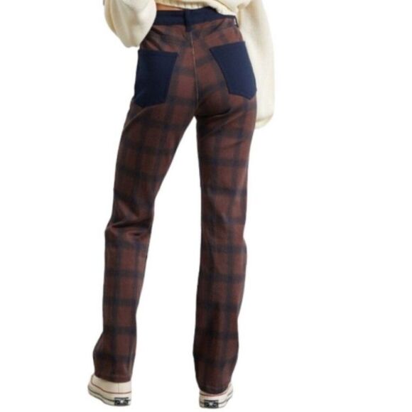 We Wore What Ladies 27 Brown Color Block Icon Jeans Modern Plaid Stretch NWT - Picture 3 of 7